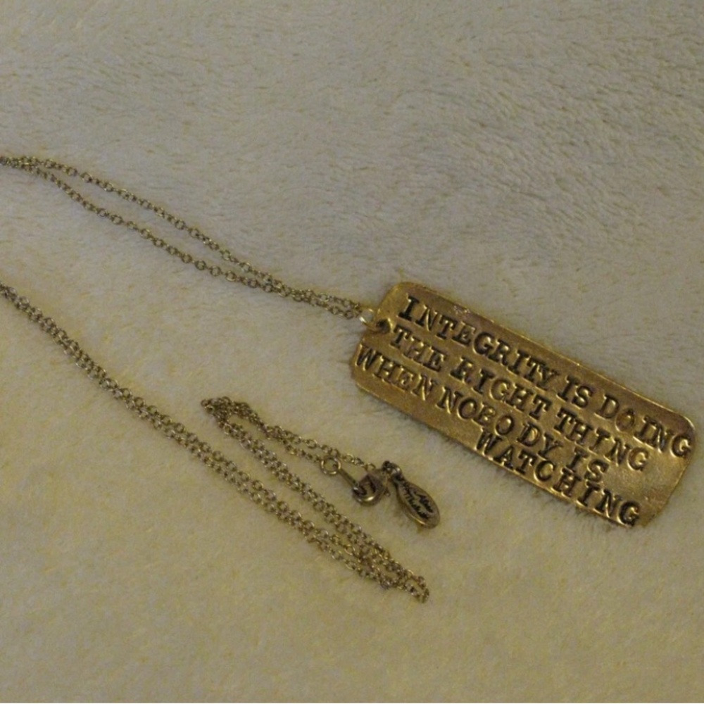 Alisa Michelle 'Integrity' Quote Pendant Necklace - 24k Gold Plate & Pewter NEW